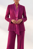 Costume deux pièces pour femme rouge violacé à col châle et manches longues