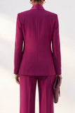 Costume deux pièces pour femme rouge violacé à col châle et manches longues