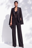 Costume femme noir coupe ajustée, à revers en pointe, longueur cheville, deux pièces à un bouton, avec poches