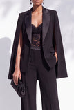 Costume femme noir coupe ajustée, à revers en pointe, longueur cheville, deux pièces à un bouton, avec poches