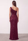 Robe de cérémonie longue asymétrique à une épaule, à paillettes, coupe fourreau