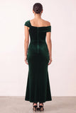 Robe de fête vert foncé en velours, coupe sirène, asymétrique, à une épaule, froncée et longueur midi