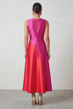 Robe de noël rouge fuchsia à col bateau en satin, ligne A, longueur midi
