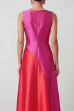 Robe de noël rouge fuchsia à col bateau en satin, ligne A, longueur midi