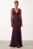 Robe de cérémonie longue noire et rouge, coupe sirène, à col en V et sans bretelles