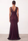 Robe de cérémonie longue noire et rouge, coupe sirène, à col en V et sans bretelles