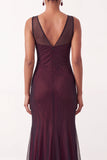 Robe de cérémonie longue noire et rouge, coupe sirène, à col en V et sans bretelles