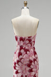 Robe de soirée longue avec drapé en tulle, à paillettes, rose, coupe sirène, sans bretelles