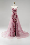 Robe de soirée longue avec drapé en tulle, à paillettes, rose, coupe sirène, sans bretelles