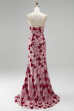 Robe de soirée longue avec drapé en tulle, à paillettes, rose, coupe sirène, sans bretelles