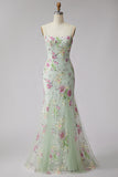 Corset léger sirène à paillettes florales robe longue de bal avec dentelle dans le dos