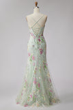 Corset léger sirène à paillettes florales robe longue de bal avec dentelle dans le dos
