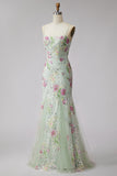 Corset léger sirène à paillettes florales robe longue de bal avec dentelle dans le dos