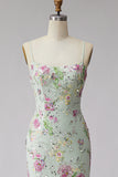 Corset léger sirène à paillettes florales robe longue de bal avec dentelle dans le dos