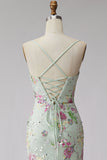 Corset léger sirène à paillettes florales robe longue de bal avec dentelle dans le dos