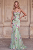 Corset léger sirène à paillettes florales robe longue de bal avec dentelle dans le dos