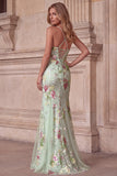Corset léger sirène à paillettes florales robe longue de bal avec dentelle dans le dos