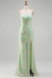 Robe de soirée longue avec paillettes scintillantes, vert menthe