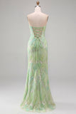 Robe de soirée longue avec paillettes scintillantes, vert menthe