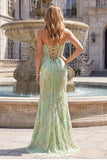 Robe de soirée longue avec paillettes scintillantes, vert menthe