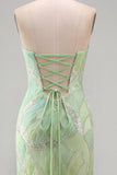 Robe de soirée longue avec paillettes scintillantes, vert menthe