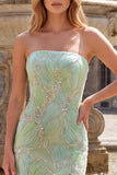 Robe de soirée longue avec paillettes scintillantes, vert menthe