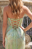 Robe de soirée longue avec paillettes scintillantes, vert menthe