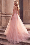 Robe de soirée longue sans bretelles, avec broderie, ligne A et drapé en tulle