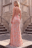 Robe de soirée longue à fines bretelles, à col carré, rose, coupe sirène
