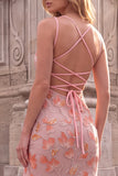 Robe de soirée longue à fines bretelles, à col carré, rose, coupe sirène