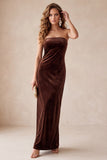 Robe longue de fête de fête sans anneaux en velours olive