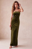 Robe longue de fête de fête sans anneaux en velours olive