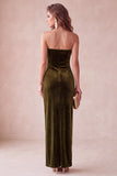 Robe longue de fête de fête sans anneaux en velours olive