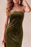 Robe longue de fête de fête sans anneaux en velours olive