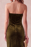 Robe longue de fête de fête sans anneaux en velours olive