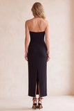 Robe de cérémonie midi en maille, sans bretelles, coupe fourreau, noire, à col V, avec poches