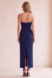 Robe de cérémonie midi en maille, sans bretelles, coupe fourreau, noire, à col V, avec poches