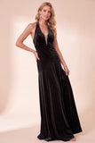 Robe longue de fête de fin d’année en velours noir en ligne A