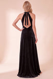 Robe longue de fête de fin d’année en velours noir en ligne A