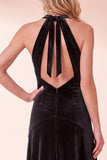 Robe longue de fête de fin d’année en velours noir en ligne A