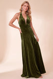 Robe longue de fête de fin d’année en velours noir en ligne A