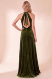 Robe longue de fête de fin d’année en velours noir en ligne A