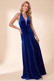 Robe longue de fête de fin d’année en velours noir en ligne A