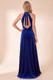 Robe longue de fête de fin d’année en velours noir en ligne A