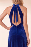 Robe longue de fête de fin d’année en velours noir en ligne A