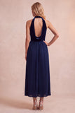 Robe de fête de fête midi plissée en velours noir en ligne A avec poches