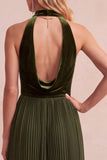 Robe de fête de fête midi plissée en velours noir en ligne A avec poches