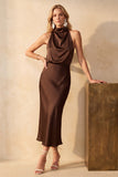 Robe de mariage Satin Midi à col sirène en chocolat