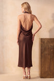 Robe de mariage Satin Midi à col sirène en chocolat