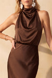 Robe de mariage Satin Midi à col sirène en chocolat